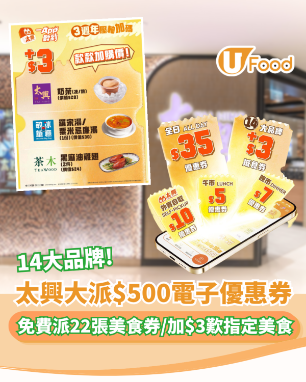 太興突發大派$500電子優惠券！免費派22張美食券/加$3即歎指定美食