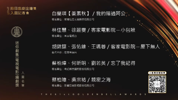 金鐘獎2026｜金鐘第61屆完整入圍名單！頒獎典禮直播線上看一文睇清