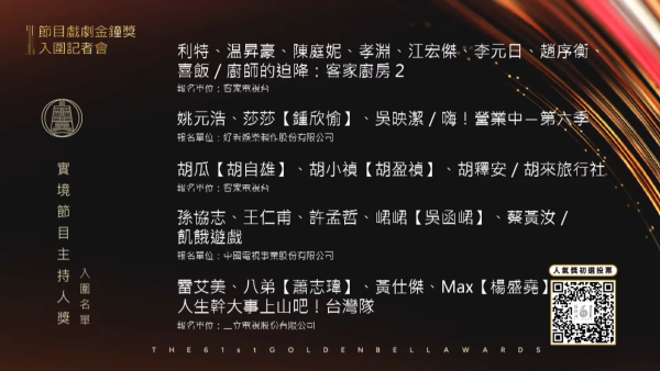 金鐘獎2026｜金鐘第61屆完整入圍名單！頒獎典禮直播線上看一文睇清