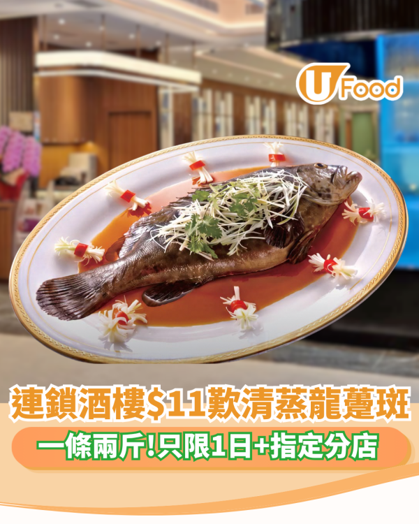 連鎖酒樓$11歎兩斤重清蒸蝴蝶龍躉斑 只限1日+附指定分店! 