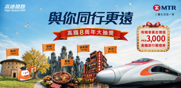 高鐵8周年大抽獎！MTR Mobile會員連抽3星期 送逾80萬份豐富獎品