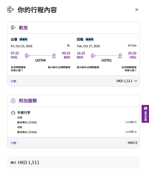 機票優惠｜HK Express突發推泰國平機票！單程$88起飛曼谷/清邁/布吉 來回連稅低至$1,511