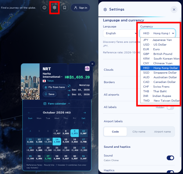 旅遊搵平機票有新招！《Skyto.ai》將全球票價貼上 3D 地球儀　香港出發教你一鍵搜尋