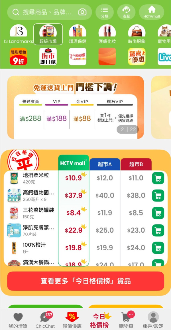 HKTVmall下调免运费门槛！王维基宣战2大超市推格价功能 钻石VIP享$1免运保证最划算 附4大会员最新门槛