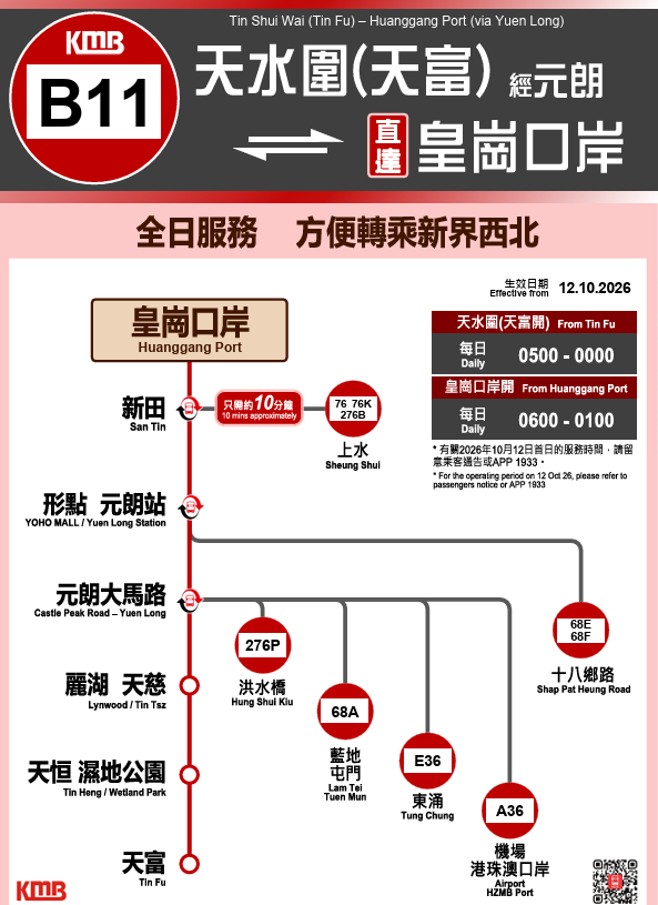 九巴全新3條皇崗口岸線10.12開通！葵芳/天水圍/沙田直達皇崗