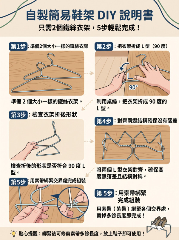 鞋櫃不夠空間點收納?日本家居達人教自製雙層鞋架!衣架簡單5步DIY 瞬間多一倍收納空間!