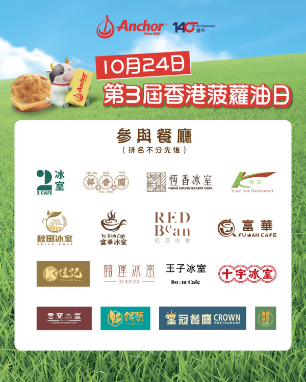 安佳免費送菠蘿油+挑戰贏$100現金券 (附全港46間茶餐廳參與名單)
