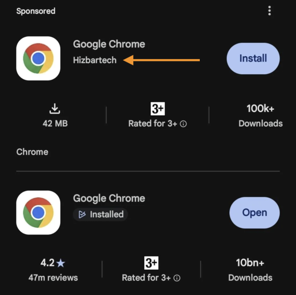 排名竟高過正版！？Play Store 驚現假 Google Chrome 憑 2 招令下載量驚人破 10 萬