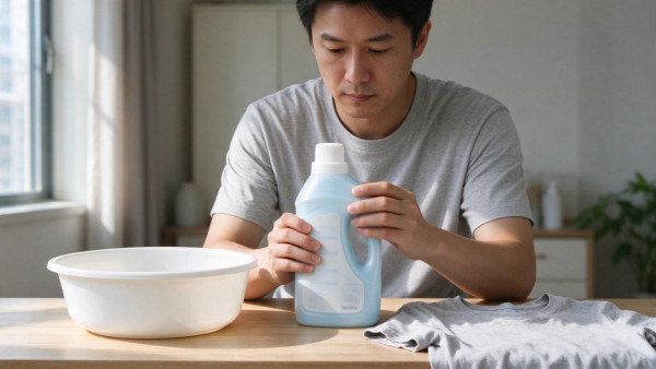 阅读衣料用清洁产品背面说明