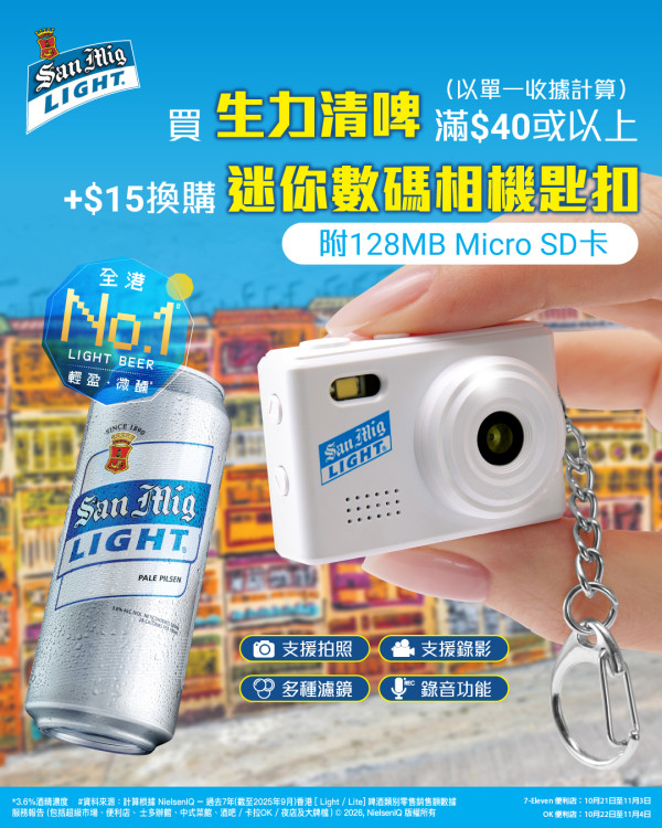 生力清啤推限量版迷你數碼相機 教1招$15換購! 相機包SD卡/支援影相拍片 