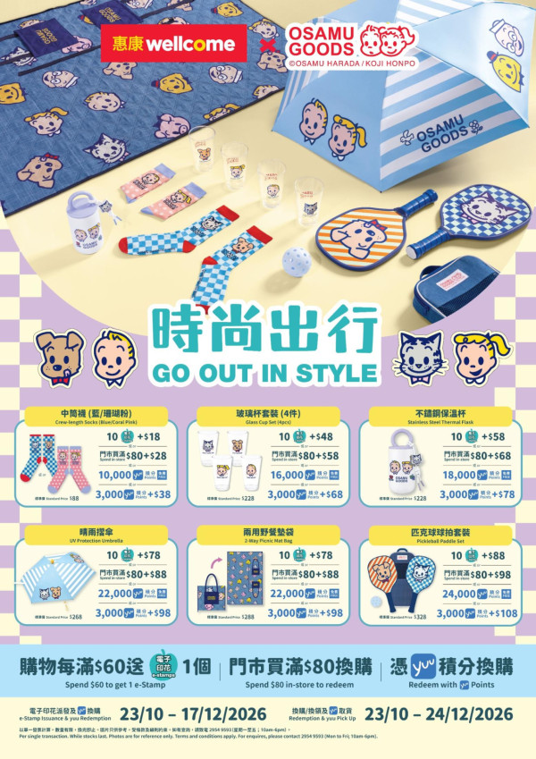 印花換領｜惠康全新聯乘OSAMU GOODS！6款復古文青風精品 一招免費換領！附印花換購攻略