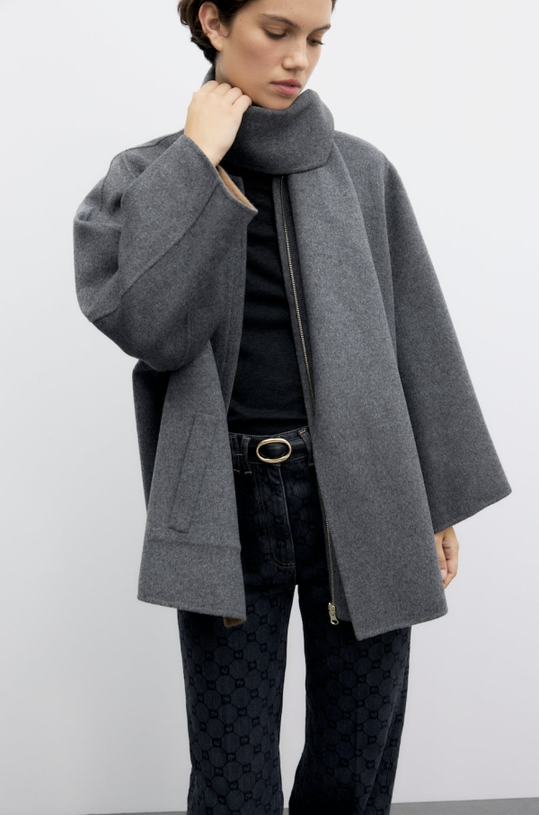 GERARD DAREL Amia 雙面羊毛圍巾大衣(灰色)HK$5,095