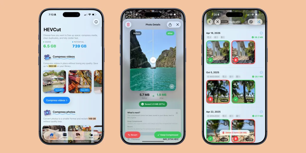 iPhone 空間不足如何自救？HEVCut 可深度壓縮相簿　免刪相片減最多 80% 容量！ 