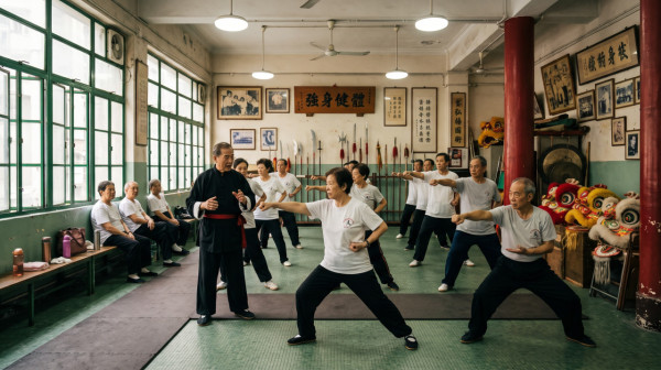 长者免费班|1. 男士中国功夫(长拳) - 普通班。图片来源:AI生成图片