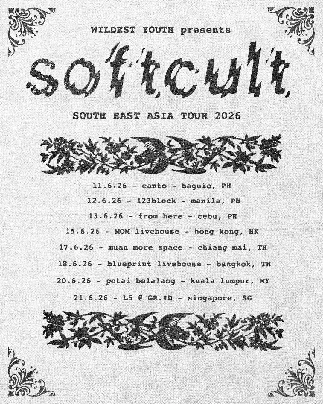 Wildest Youth演唱會 | Softcult 東南亞巡迴演唱會 2026 香港站優先購票/公開發售日期/票價/場地/座位表一覽