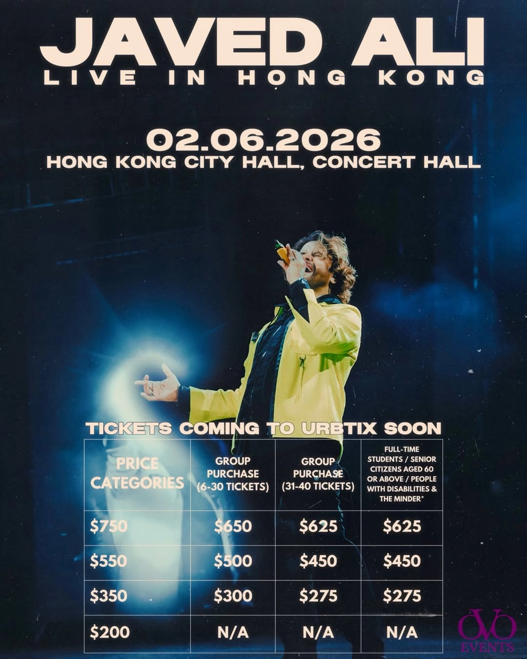 Javed Ali演唱會 | Javed Ali 香港演唱會 2026優先購票/公開發售日期/票價/場地/座位表一覽