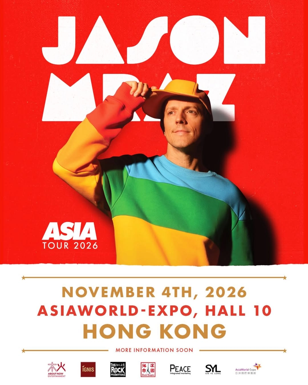 Jason Mraz演唱會 | Jason Mraz﻿ 亞洲巡迴演唱會 2026 香港站優先購票/公開發售日期/票價/場地/座位表一覽