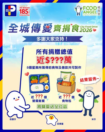 百佳全城傳愛齊捐食籌近$170萬！預告聯乘家樂牌推出第二擊限時著數