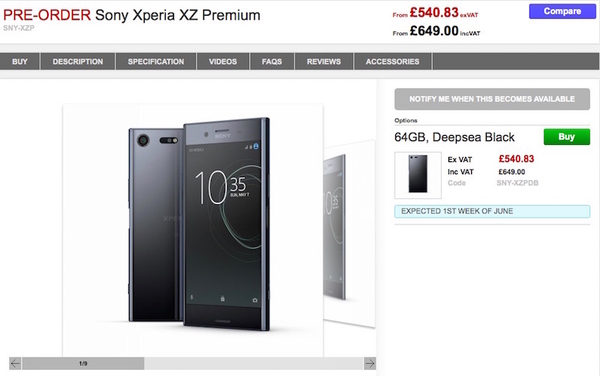 Xperia XZ Premium 定價過六千？ 英國售價及發售日期曝光