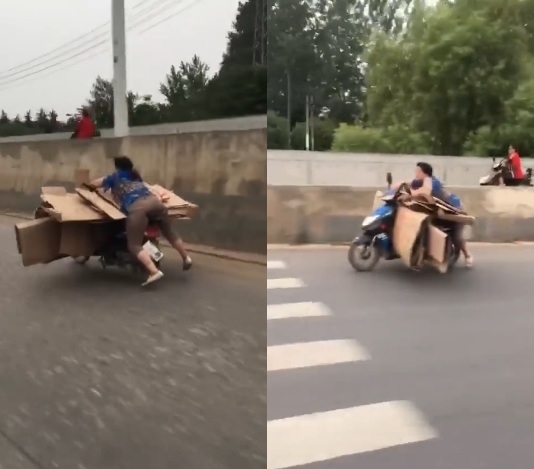 【大媽神技】雙腳離地趴住駕電單車！ 網民大讚：好身手！