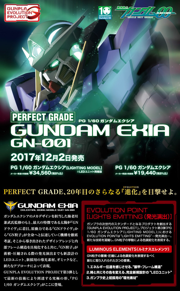 高達00十周年壓軸作 Gundam EXIA PG模型發表
