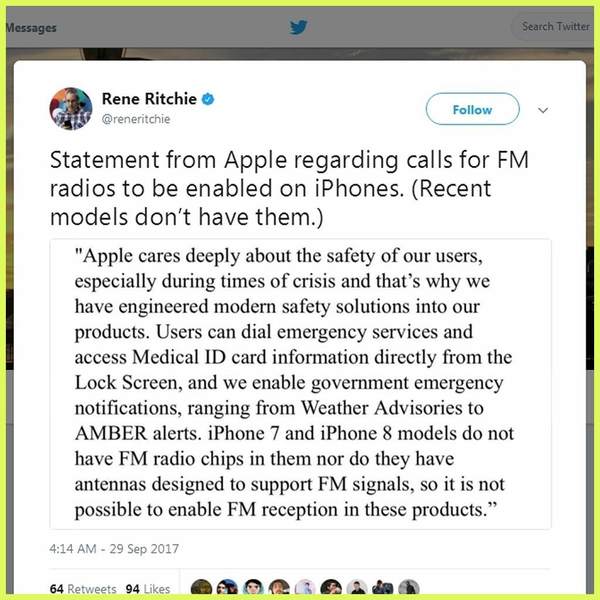 美要求 iPhone 8 解封 FM 收音機   Apple 人員反駁：根本沒 FM 接收器