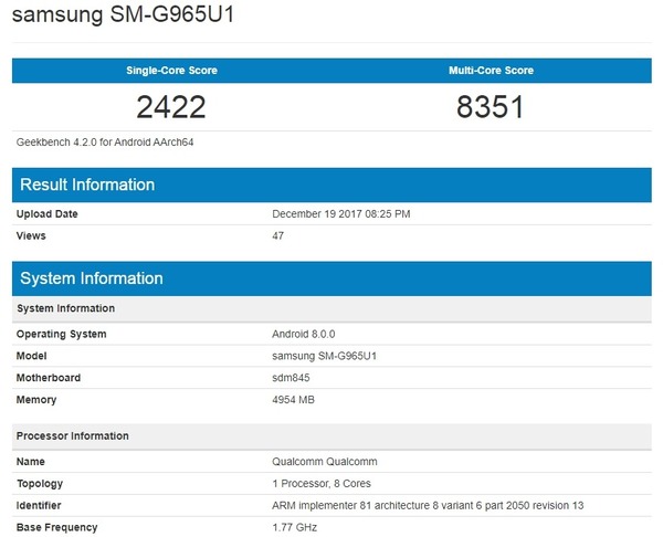 Snapdragon 845效能跑分曝光 GeekBench 4破8,000