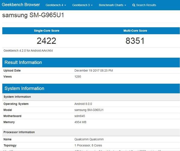 Samsung Galaxy S9+ 跑分成績曝光！S845 表現超班！ 