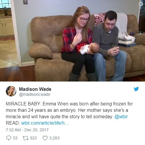 冷凍胚胎 24 年後竟成功誕生!破世界紀錄