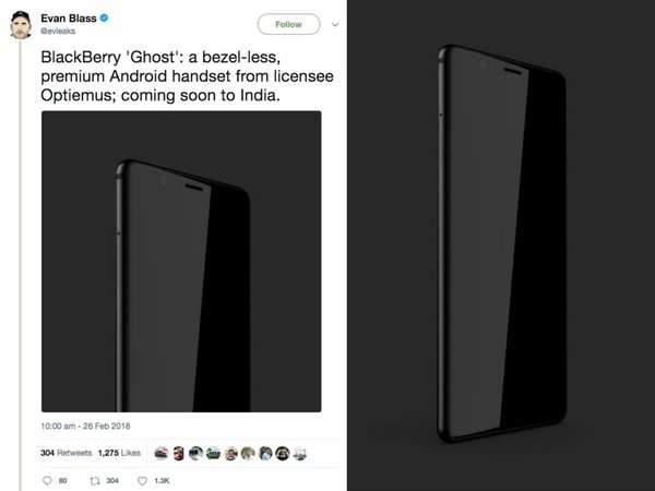爆料大神：BlackBerry 推 Ghost 全屏手機主攻印度市場？