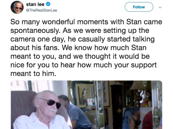 Stan Lee Twitter 最後短片衷心答謝粉絲支持