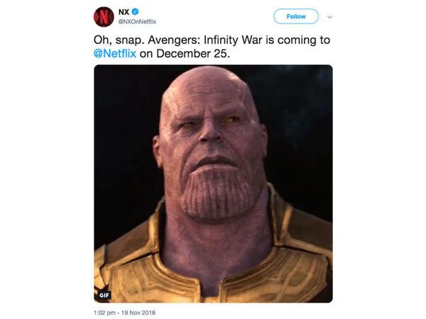 《復仇者聯盟 3：無限之戰》Netflix 聖誕上架！網友：Thanos 會否讓一半節目消失？