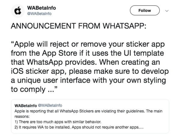 Apple 有意將 WhatsApp Sticker Apps 下架！iPhone 用家難玩貼圖？