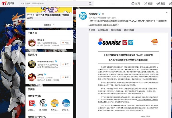 高達模型中國維權 DABAN MODEL被控仿冒