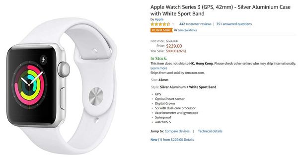 Apple Watch Series 3 42mm 勁劈！ HK＄1,800 有找入手！