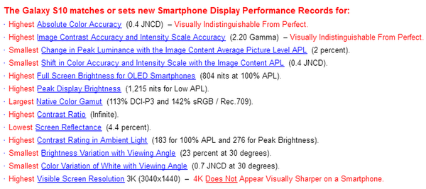 DisplayMate 歷來最高評價！Galaxy S10 屏幕史上最佳