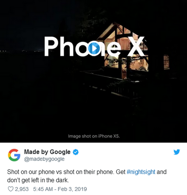 Google 在美國 Apple Store 附近高掛海報諷 iPhone X 不如 Pixel 3a 強