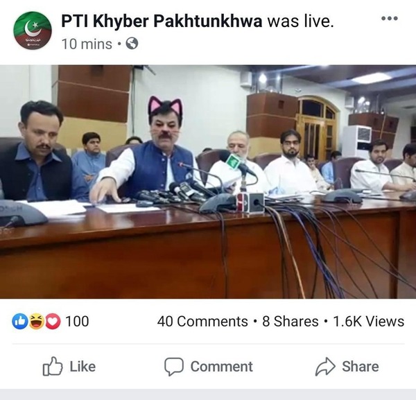 巴基斯坦政府 Facebook 直播誤開貓濾鏡  官員齊變喵星人