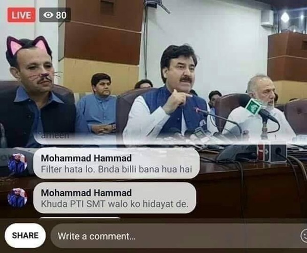 巴基斯坦政府 Facebook 直播誤開貓濾鏡  官員齊變喵星人
