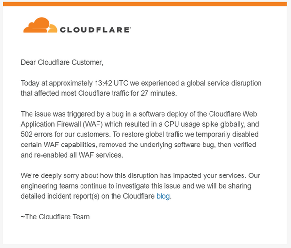 Cloudflare 發聲明稱死機與 DDoS 攻擊無關！