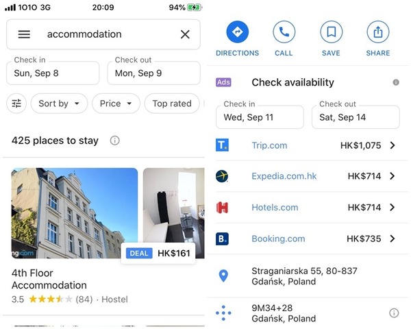 Google Maps 直接酒店格價！不用再裝 apps