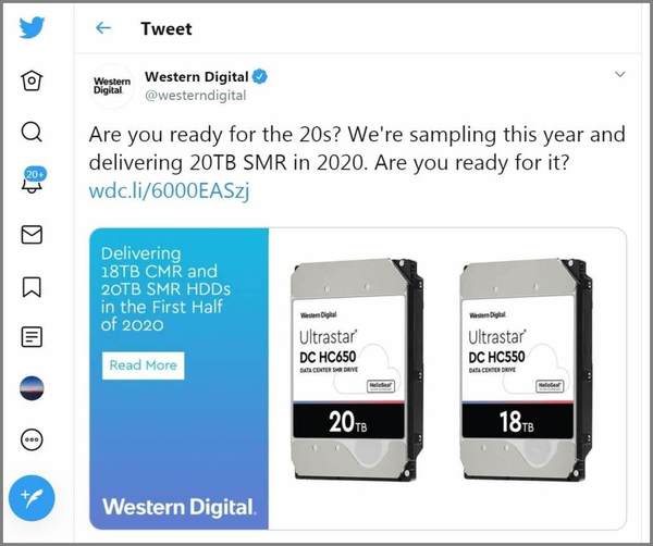 Western Digital 公布 20TB SMR 硬碟！9 片磁碟新結構