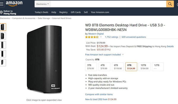 WD 8TB 外置硬碟超筍價！＄1,000 有找直送香港！【附直購連結】