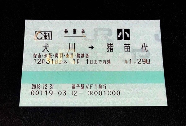 日本跨年生肖車票 「豬苗代」往「鼠ヶ關」