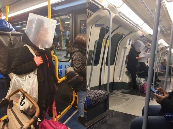 【新冠肺炎】倫敦地鐵下市民防疫實況  膠盒罩頭保平安？