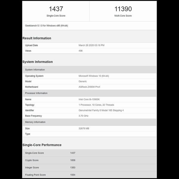Intel Core i9-10900K 效能數據流出 單核較 AMD Ryzen 快一成