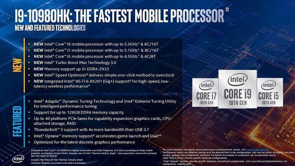 Intel 筆電版 Core i9-10980HK 八核旗艦  最高功耗 135W？！