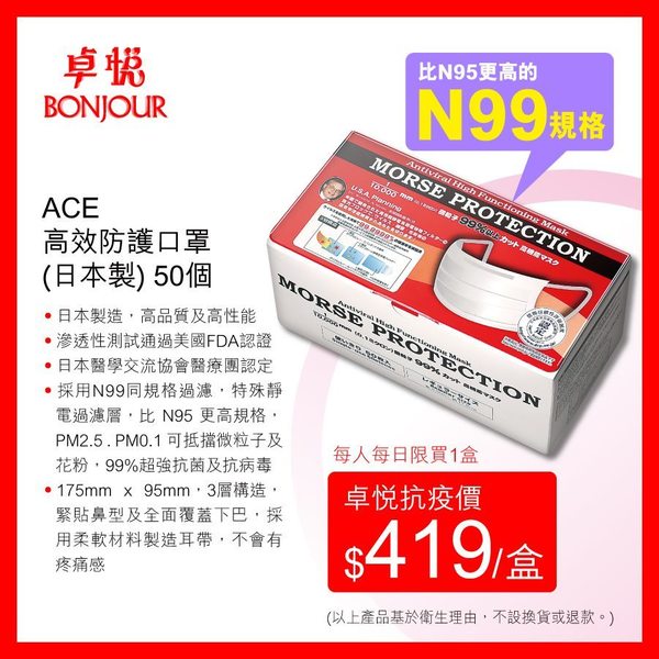 【口罩售賣】卓悅快閃售 N99 日本製口罩 指定分店有售