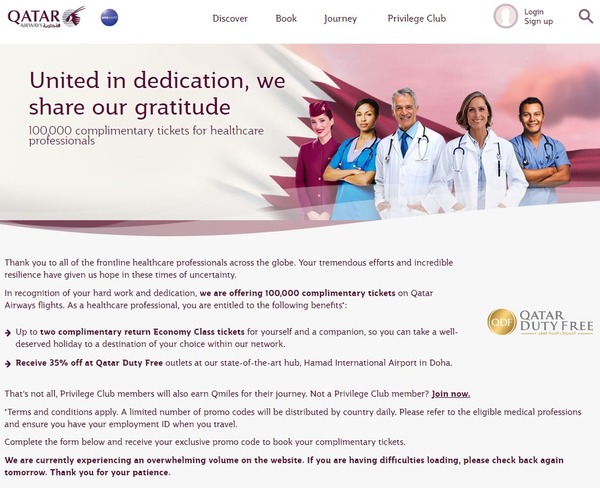 【感謝醫護】卡塔爾航空為全球醫護打氣！送出 10 萬張免費機票香港醫護可登記