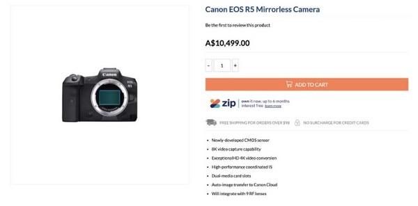 意外流出？澳洲相機網站赫見天價 Canon EOS R5